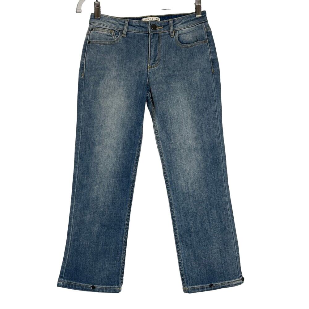 Alice + Olivia Tasha Cropped Straight Leg Jeans SIZE 25x23 Blue 5 Pocket FLAW